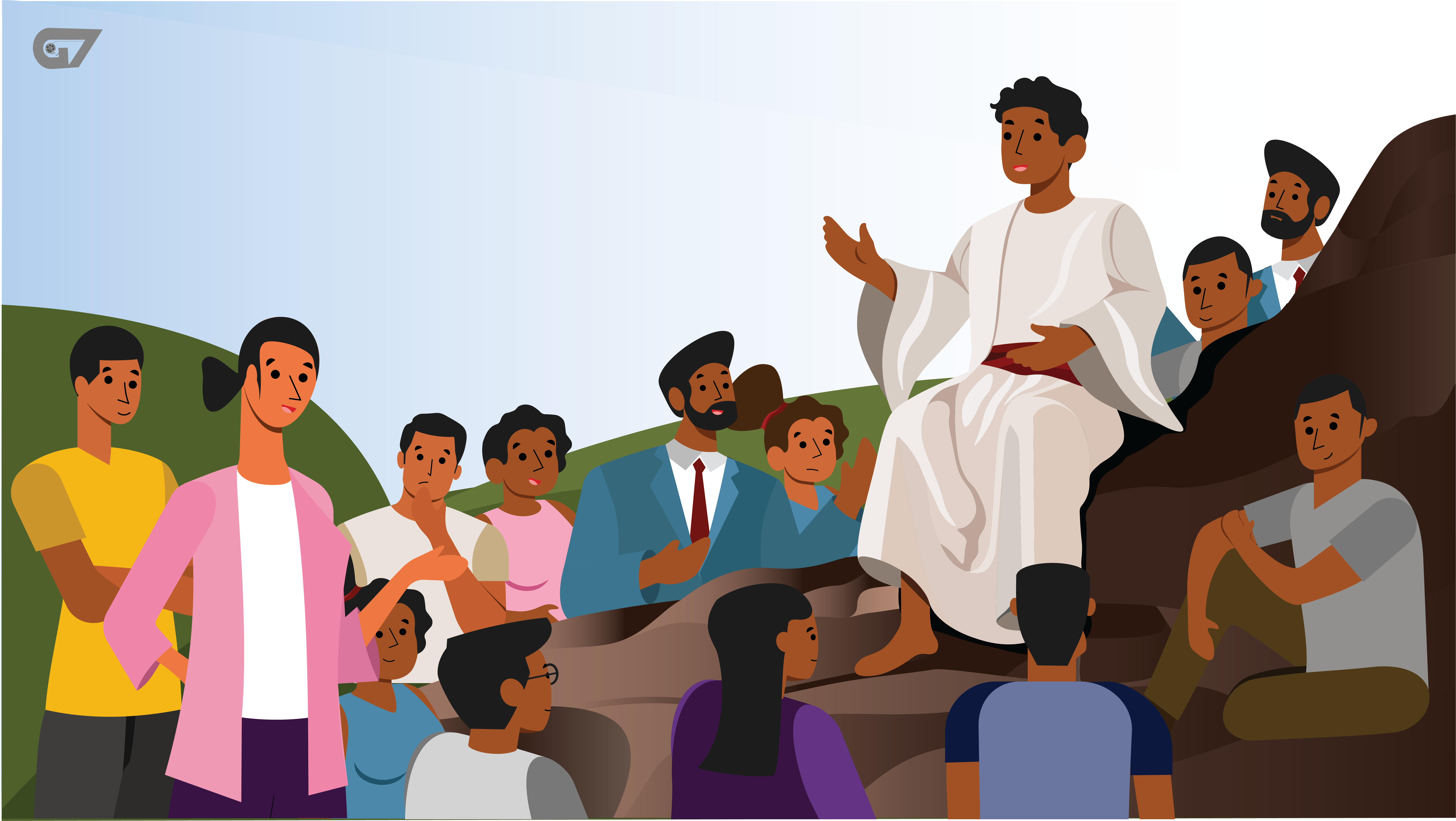 An Illustration depicting Jesus sharing a parable in modern times.