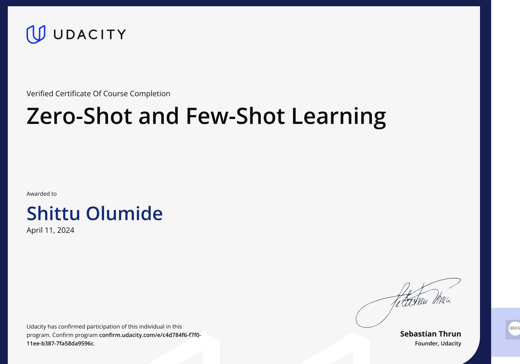 Shittu Olumide Zero-Shot and Few-Shot learning Certificate