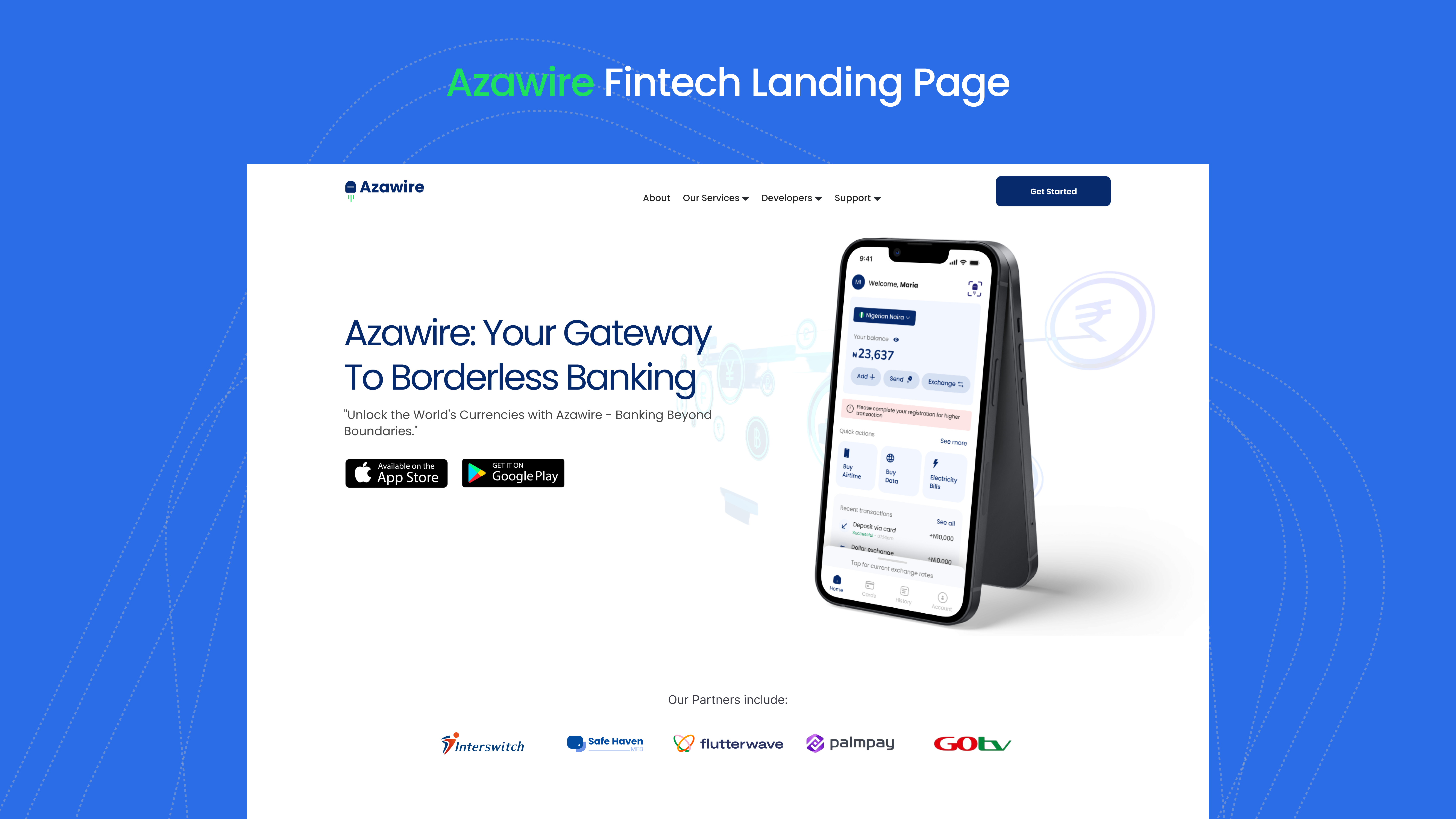 Azawire landing page