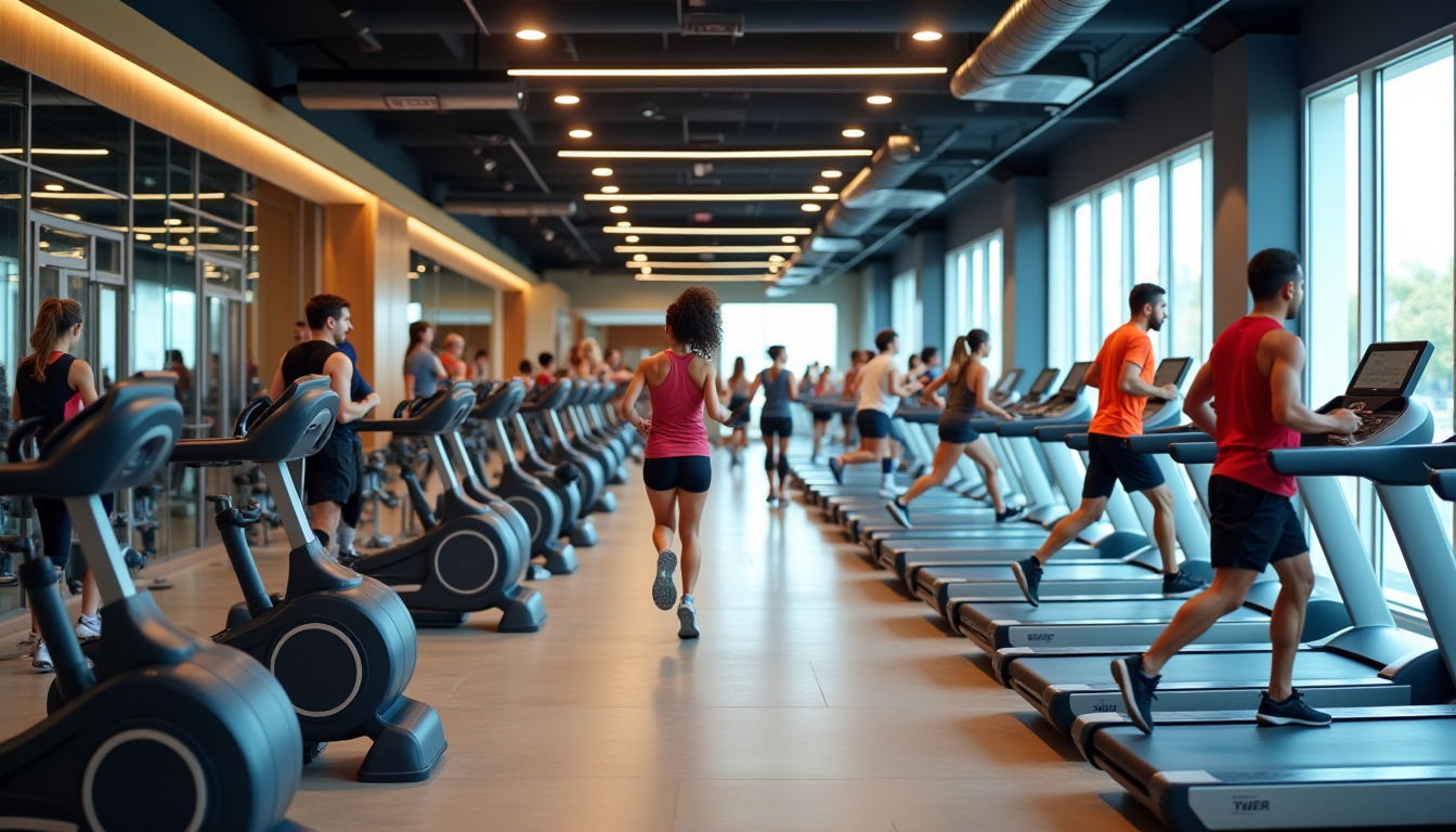 a gym space with members working out