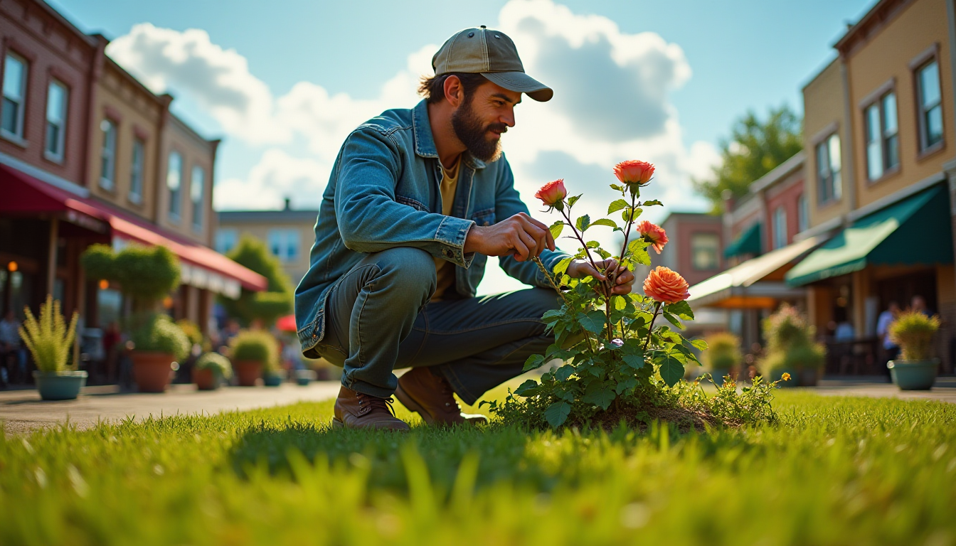 a professional landscaper working on a property/lawn