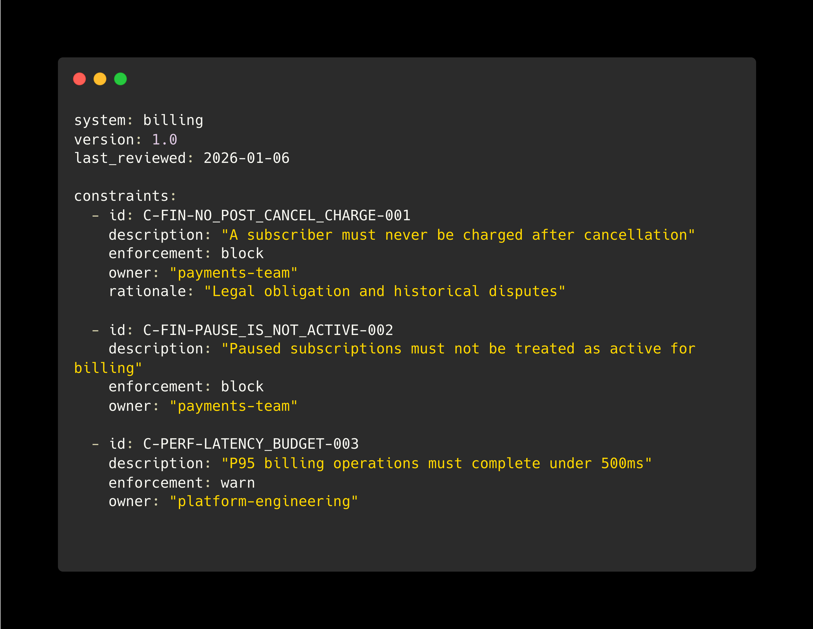 yaml example for billing project semantic authority document