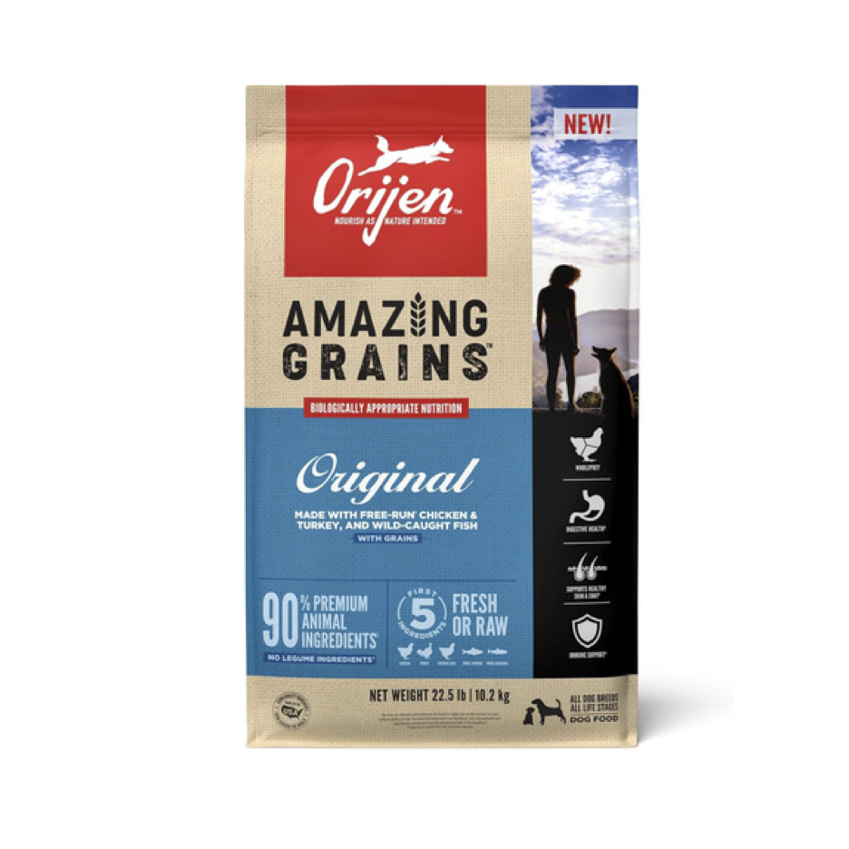 ORIJEN AMAZING GRAINS Original Dry Dog Food, High Protein Dog Food, Fresh or Raw Ingredients 22.5 Pound (Pack of 1)