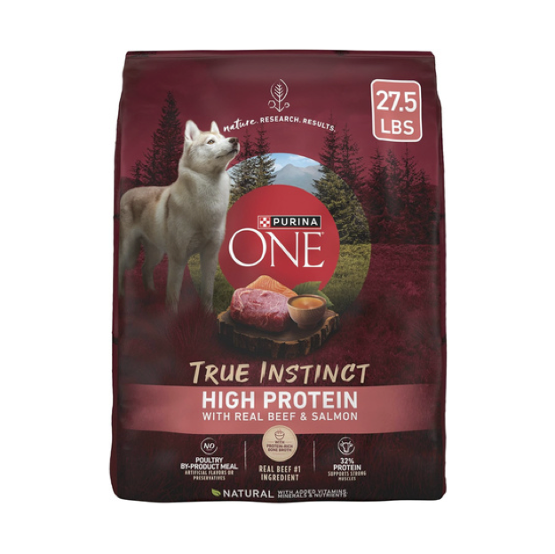 Purina ONE Natural High Protein Dry Dog Food Dry True Instinct with Real Beef and Salmon With Bone Broth and Added Vitamins, Minerals and Nutrients