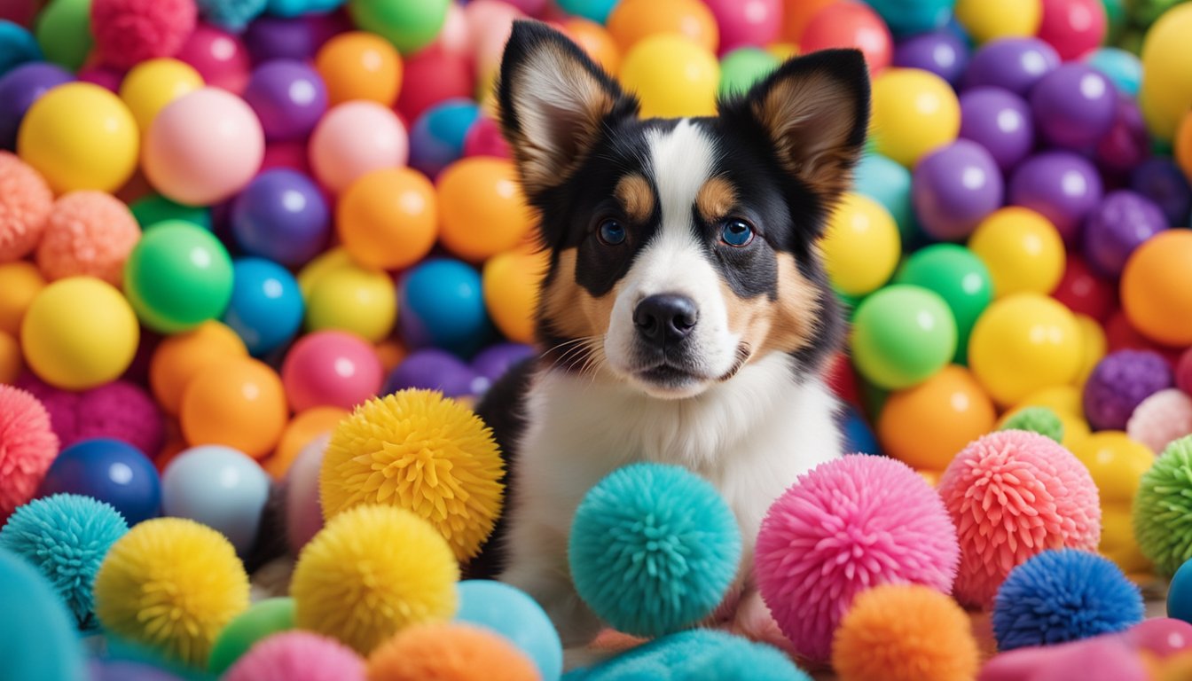 dog playing with dog toys