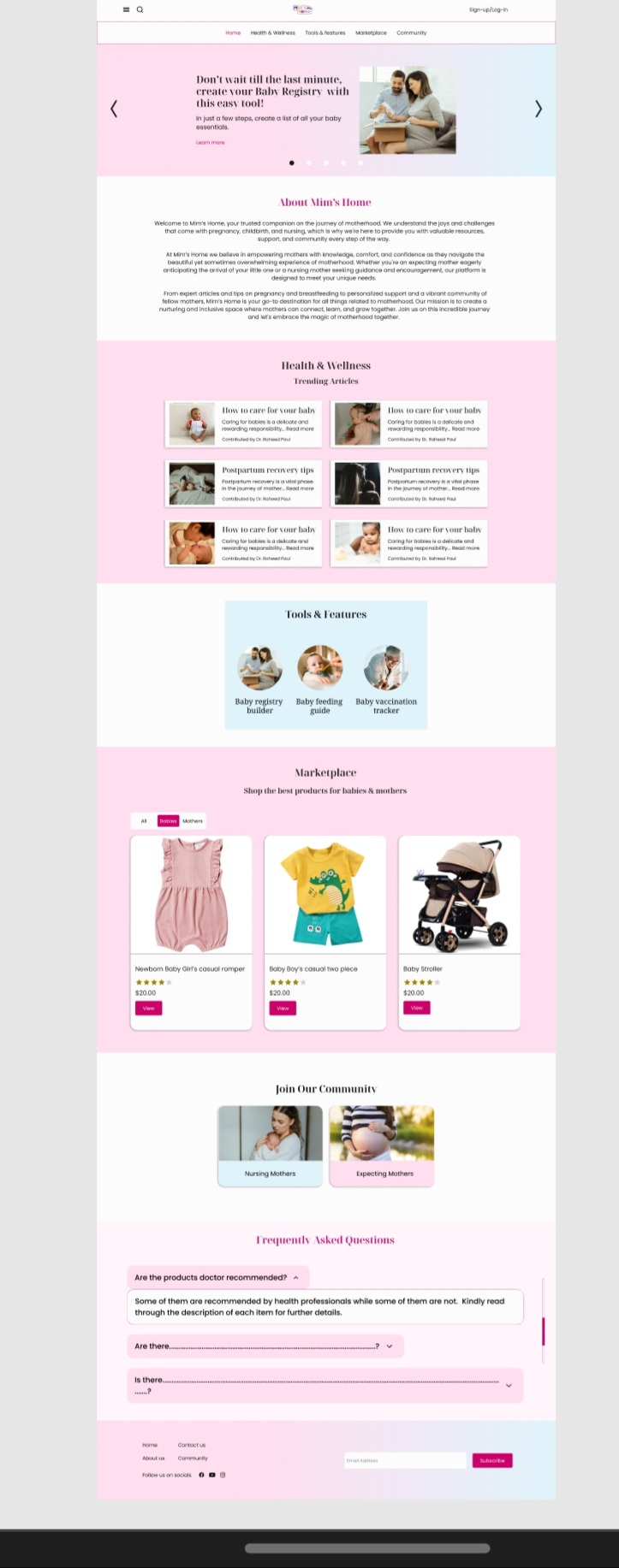 Mim's Home Landing page 