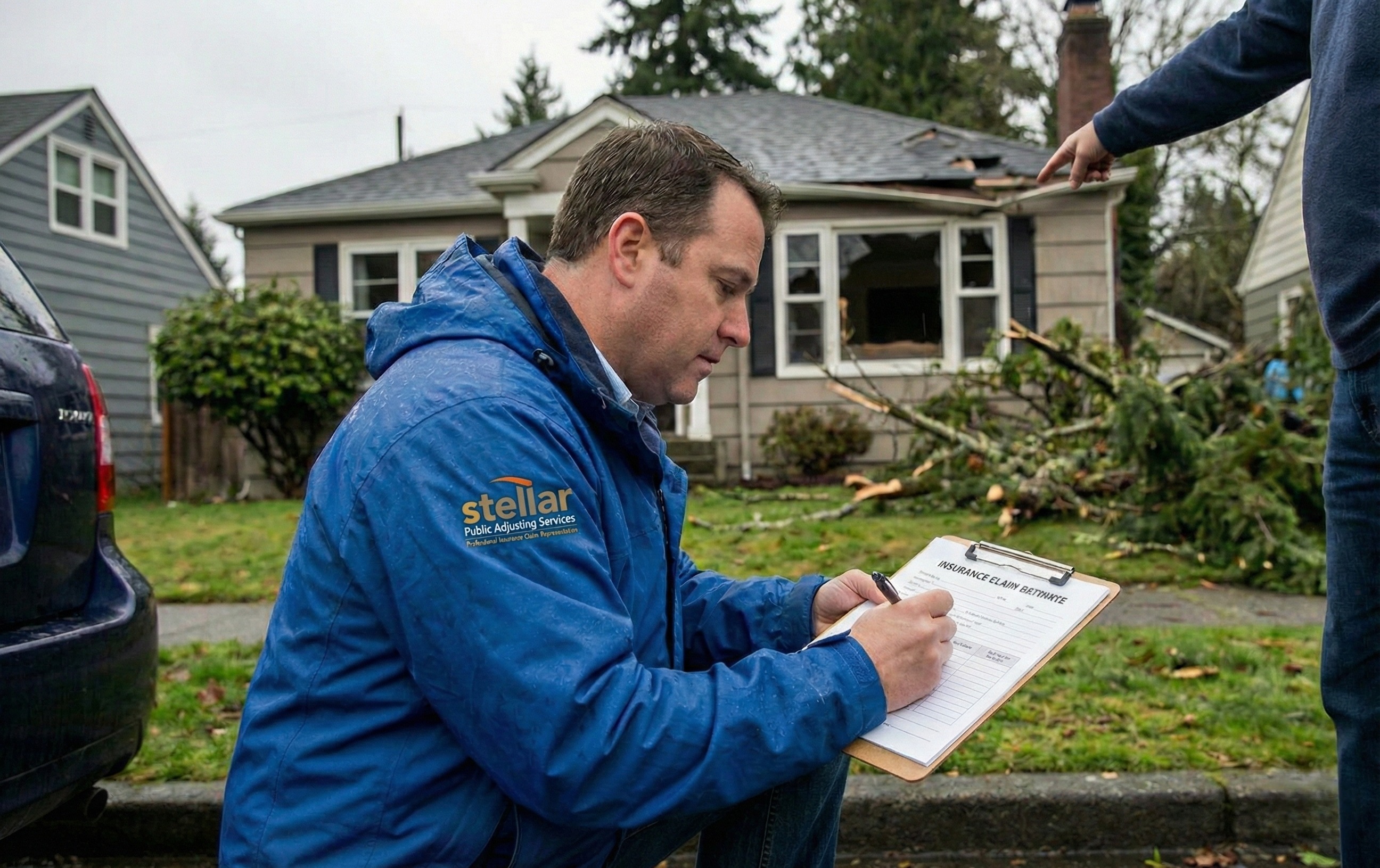 Public adjuster holding a writing up an Insurance Claim