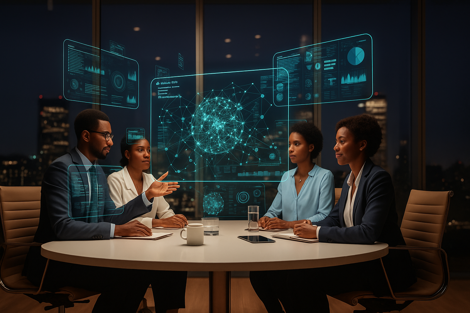 visual of natural language transforming into a network of glowing decision nodes, representing Loci’s AI copilot converting words into live fraud detection models