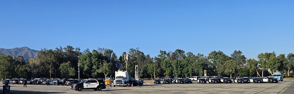 Rows of patrol cars staged for civil unrest response.