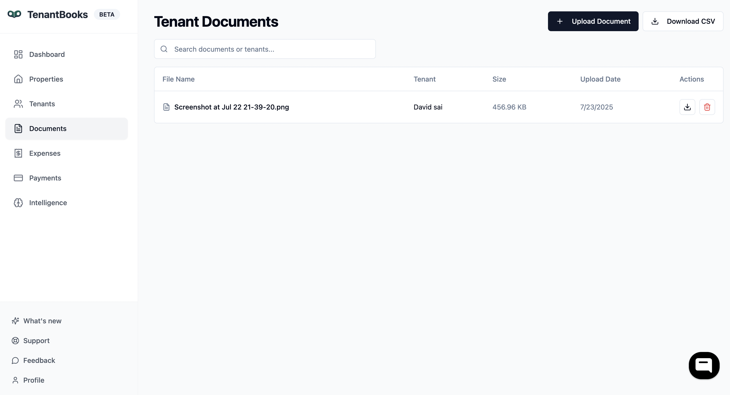 Tenant Documents saved securely 