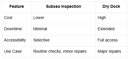 Subsea Inspection vs Dry Dock Inspection Features