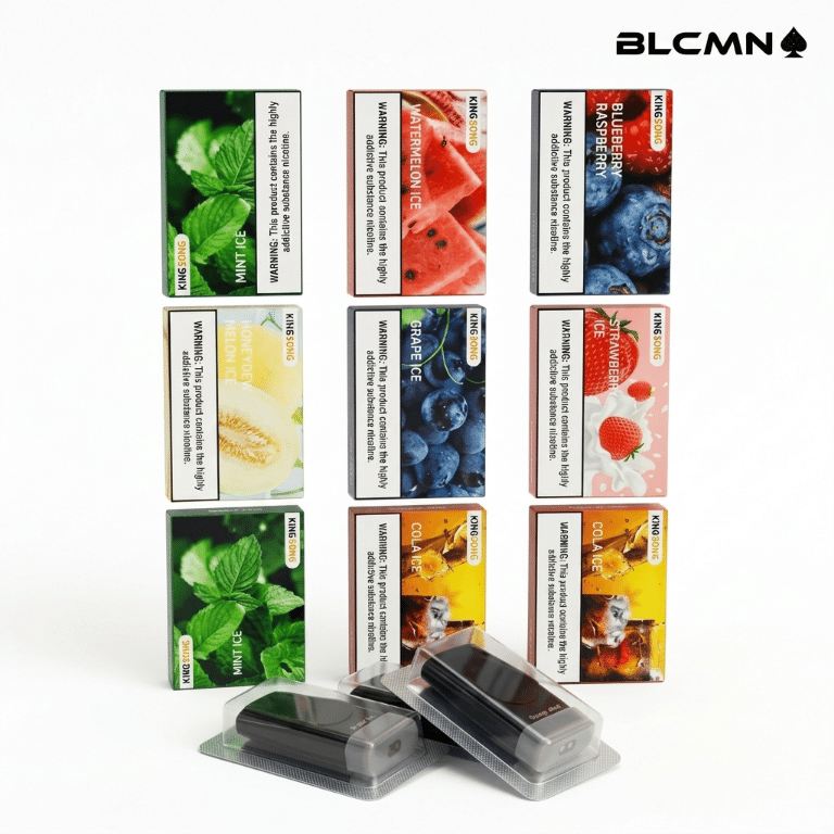 Kingsong U+ 3-in-1 replacement pods packs in multiple flavors with loose pods and BLCMN logo